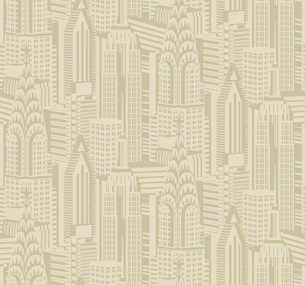 Manhattan Skyline wallpaper in Aurum with a metallic beige cityscape skyline pattern.