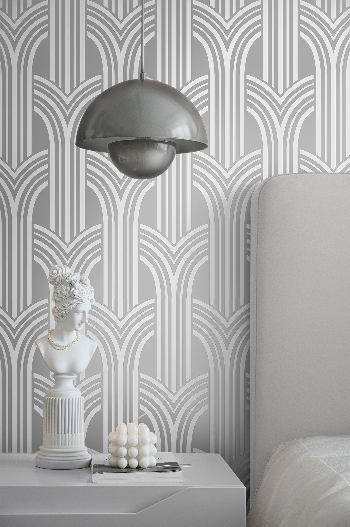 Deco Arches Metallic Silver by Deco 2 Geometric Wallpaper – Collins & Company DC61910 -Sample