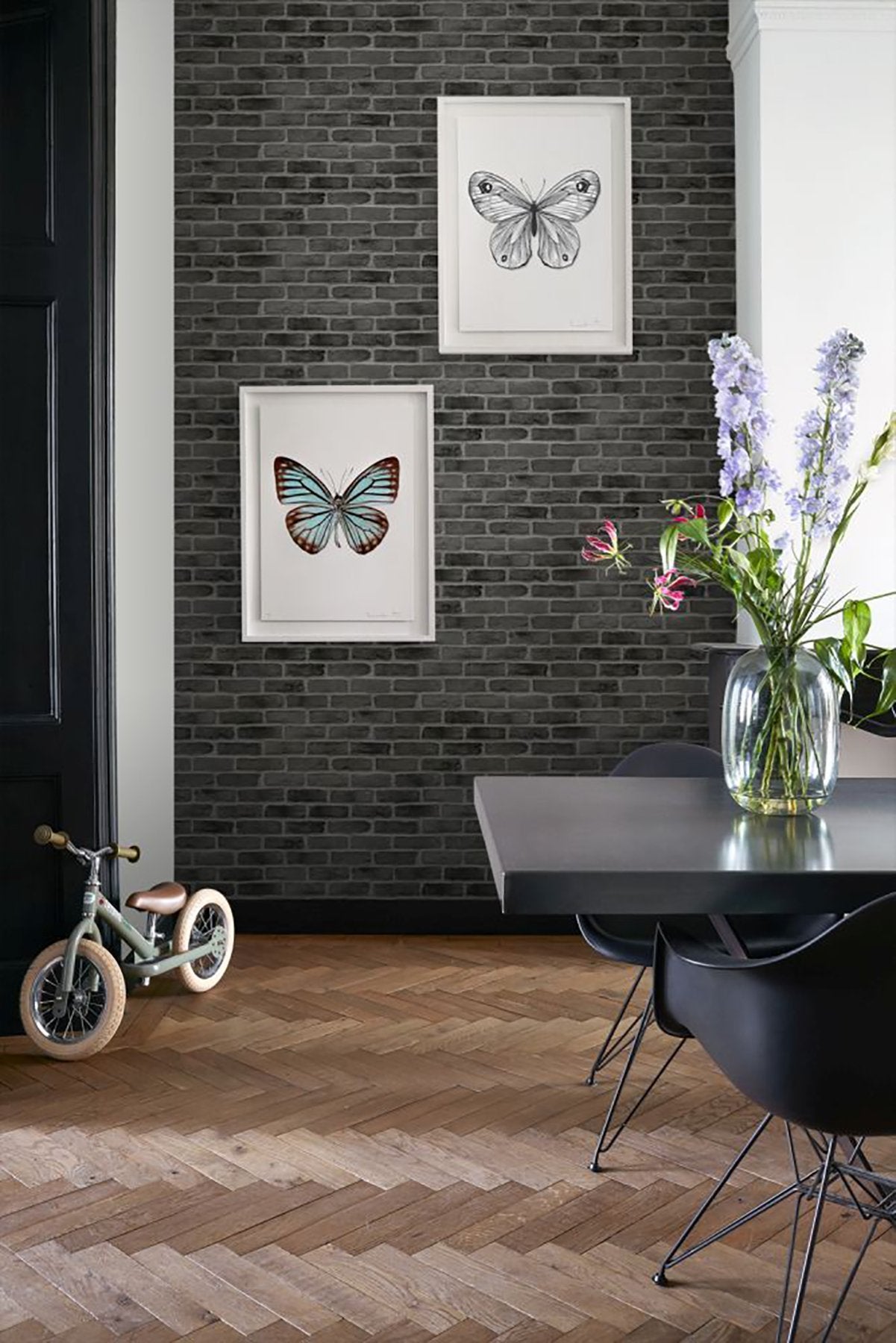 Burnham Black Brick Wall Wallpaper, Graphic Modern Style - ESTA Home DD139138