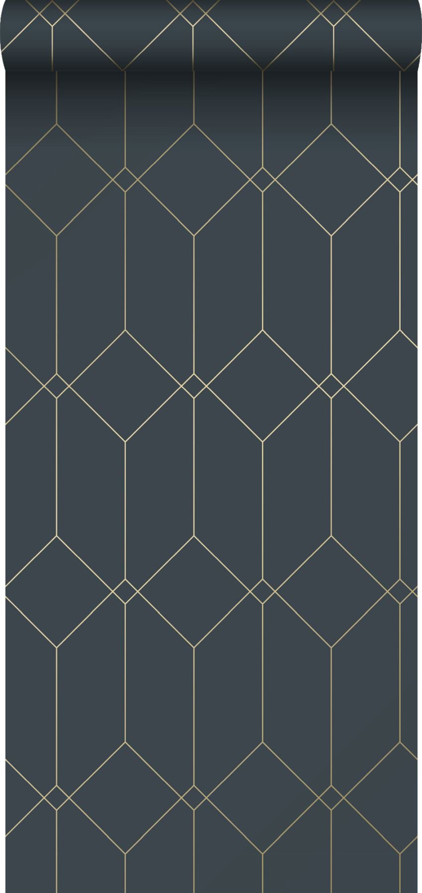 Trilliant Dark Blue Art Deco Geometric Metallic Wallpaper - ESTA Home DD139225