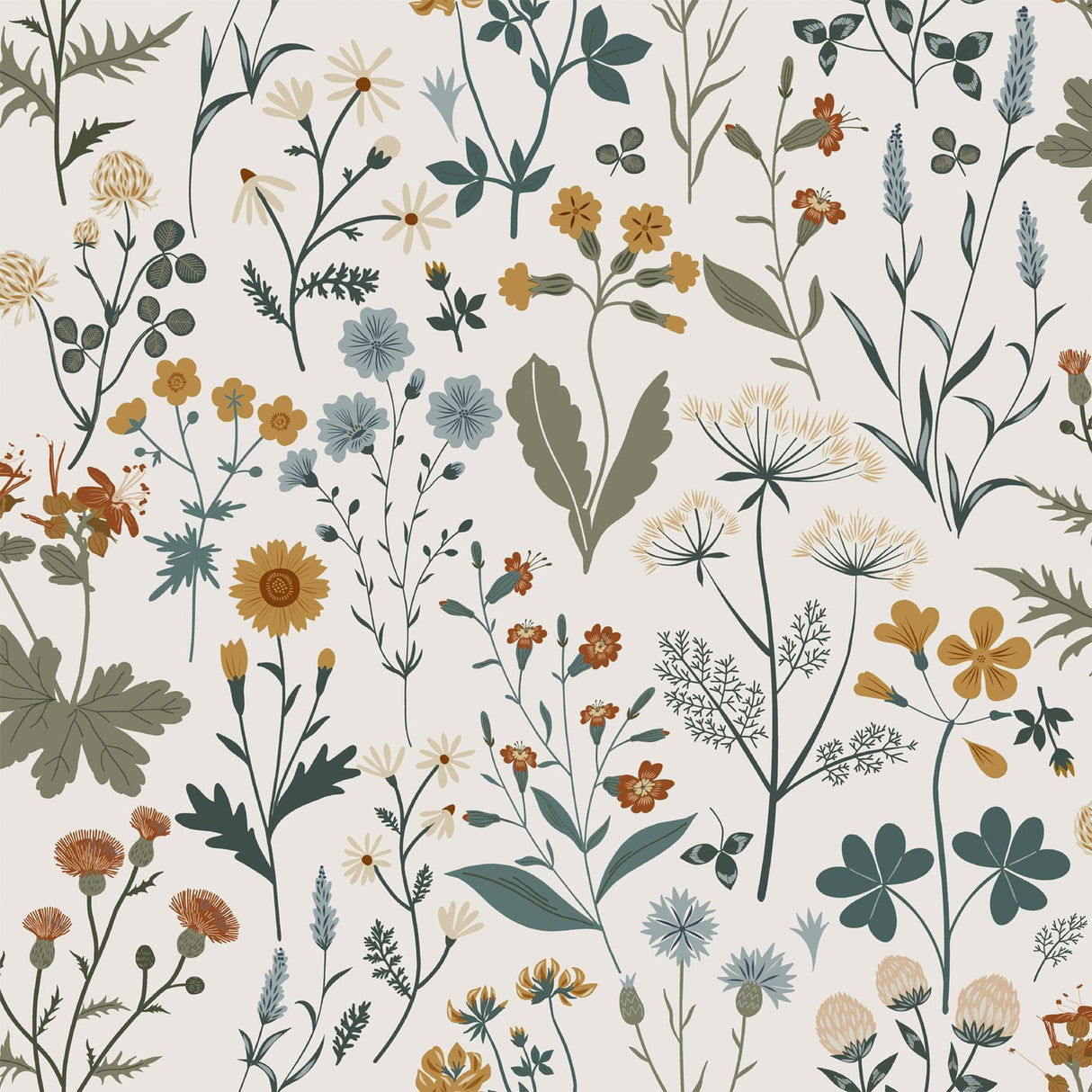 Fiore Blue Wildflowers Wallpaper with Botanical Scandinavian Motif - Brewster DD139391