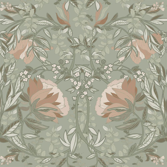 Ester Sage Nouveau Blooms Wallpaper with Art Nouveau Floral Pattern - Brewster DD139419SAM
