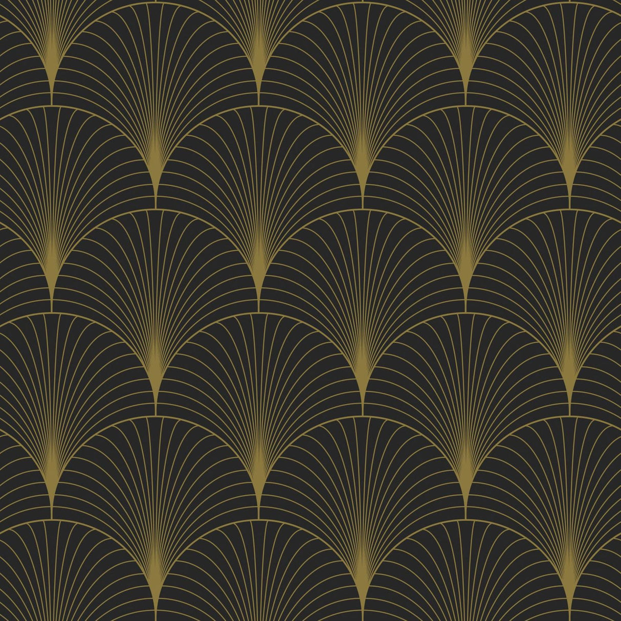 Lempicka Black Art Deco Motif Wallpaper with Metallic Gold Fan Geometric - ESTA Home DD139457