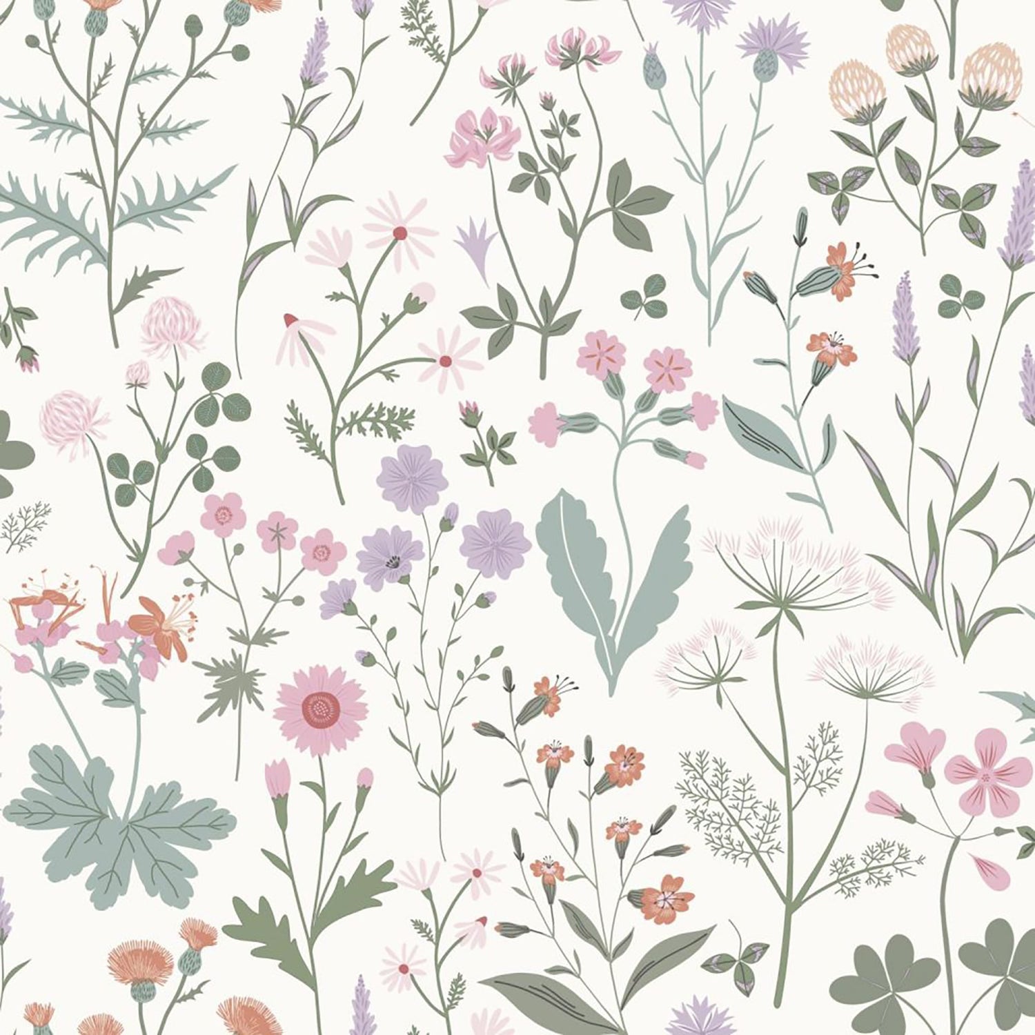 Letitia Purple Summer Meadows Wallpaper with Whimsical Botanical Floral Pattern - Brewster DD139482
