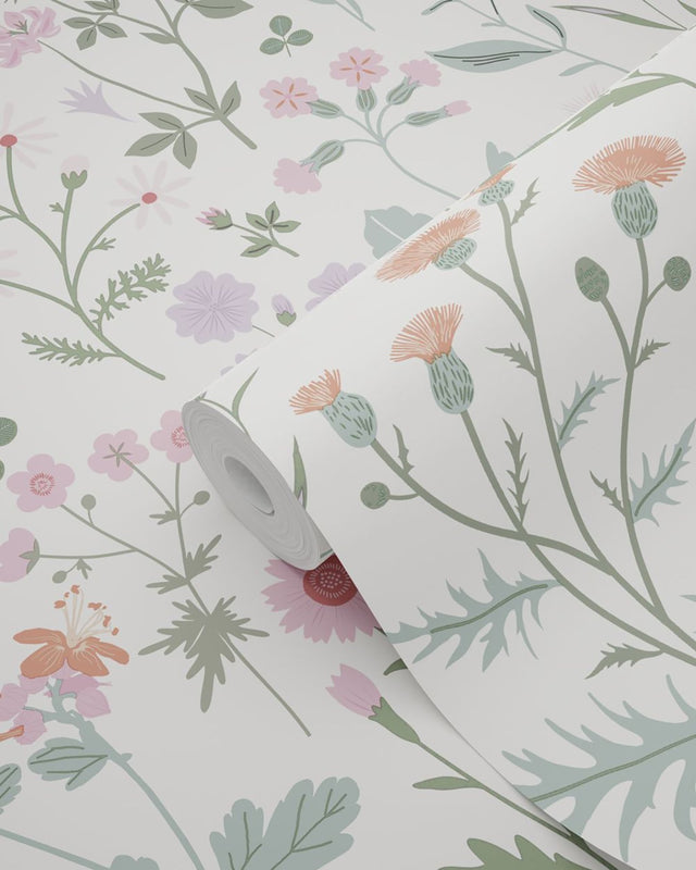 Letitia Purple Summer Meadows Wallpaper with Whimsical Botanical Floral Pattern - Brewster DD139482