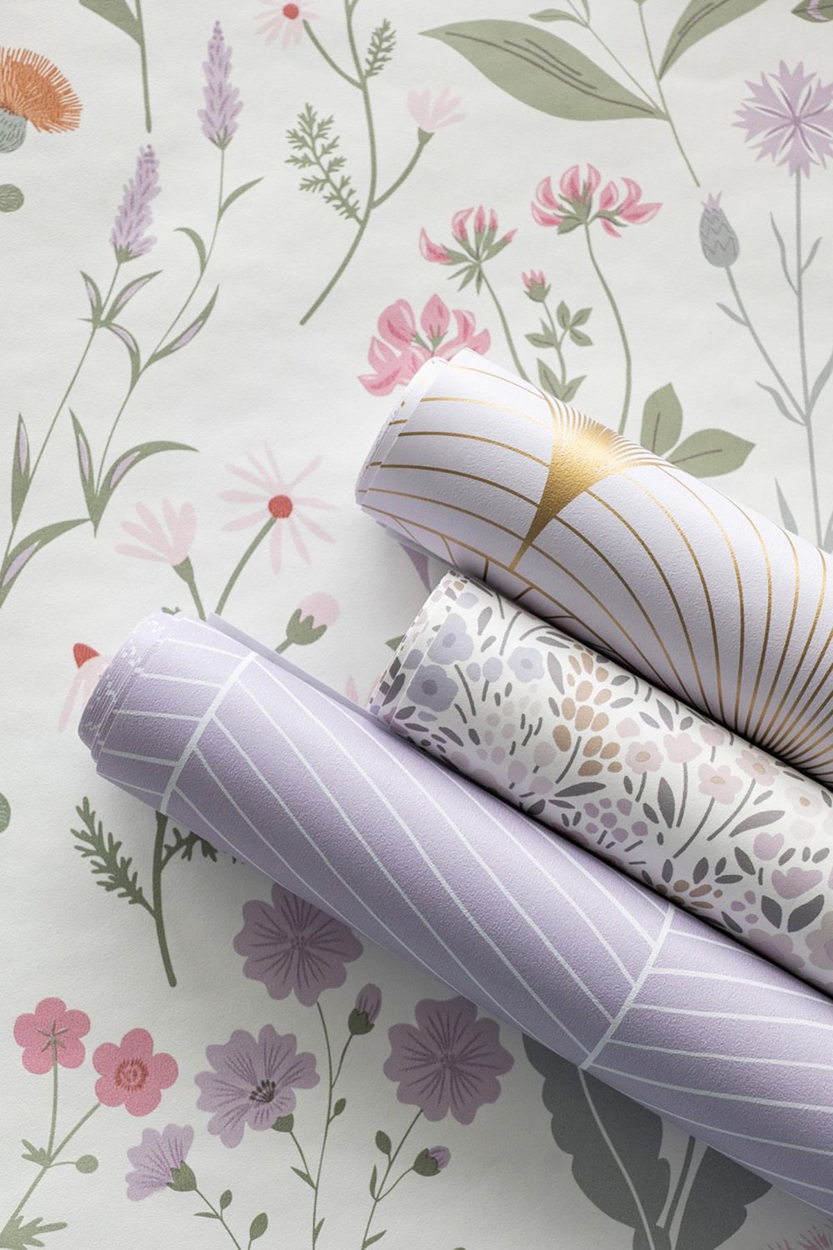 Letitia Purple Summer Meadows Wallpaper with Whimsical Botanical Floral Pattern - Brewster DD139482