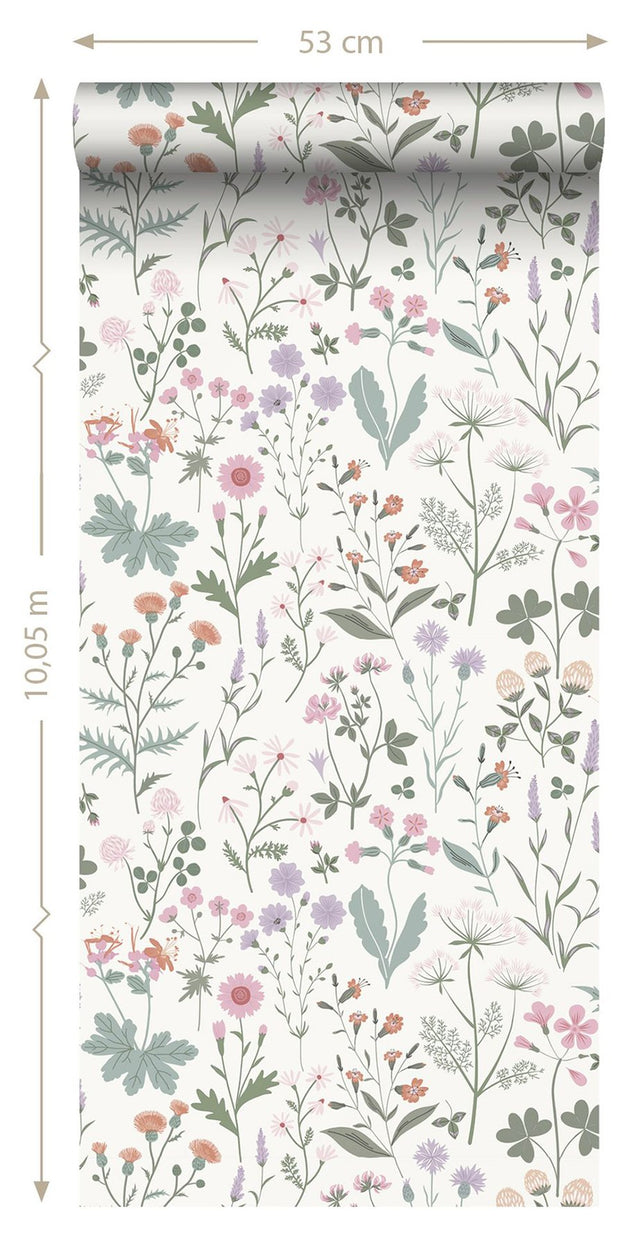 Letitia Purple Summer Meadows Wallpaper with Whimsical Botanical Floral Pattern - Brewster DD139482
