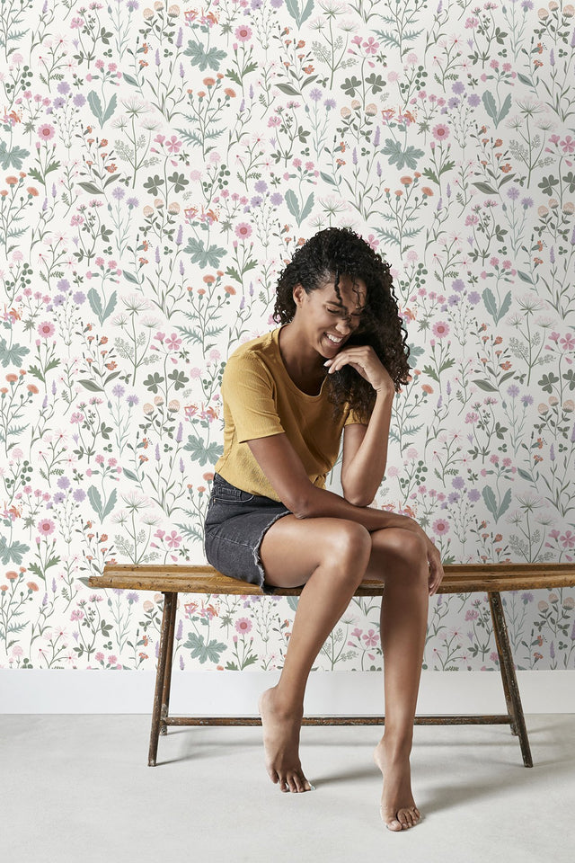 Letitia Purple Summer Meadows Wallpaper with Whimsical Botanical Floral Pattern - Brewster DD139482