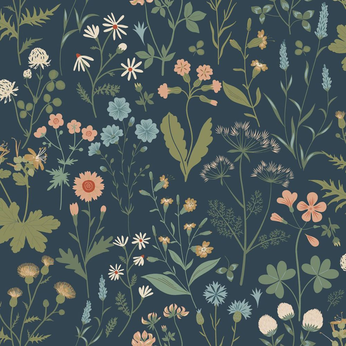 Letitia Indigo Summer Meadows Wallpaper with Whimsical Botanical Floral Pattern - ESTA Home DD139698