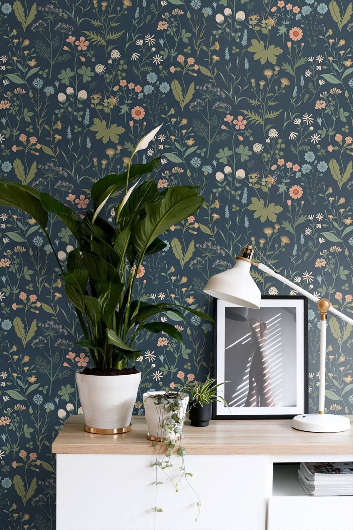 Letitia Indigo Summer Meadows Wallpaper with Whimsical Botanical Floral Pattern - ESTA Home DD139698
