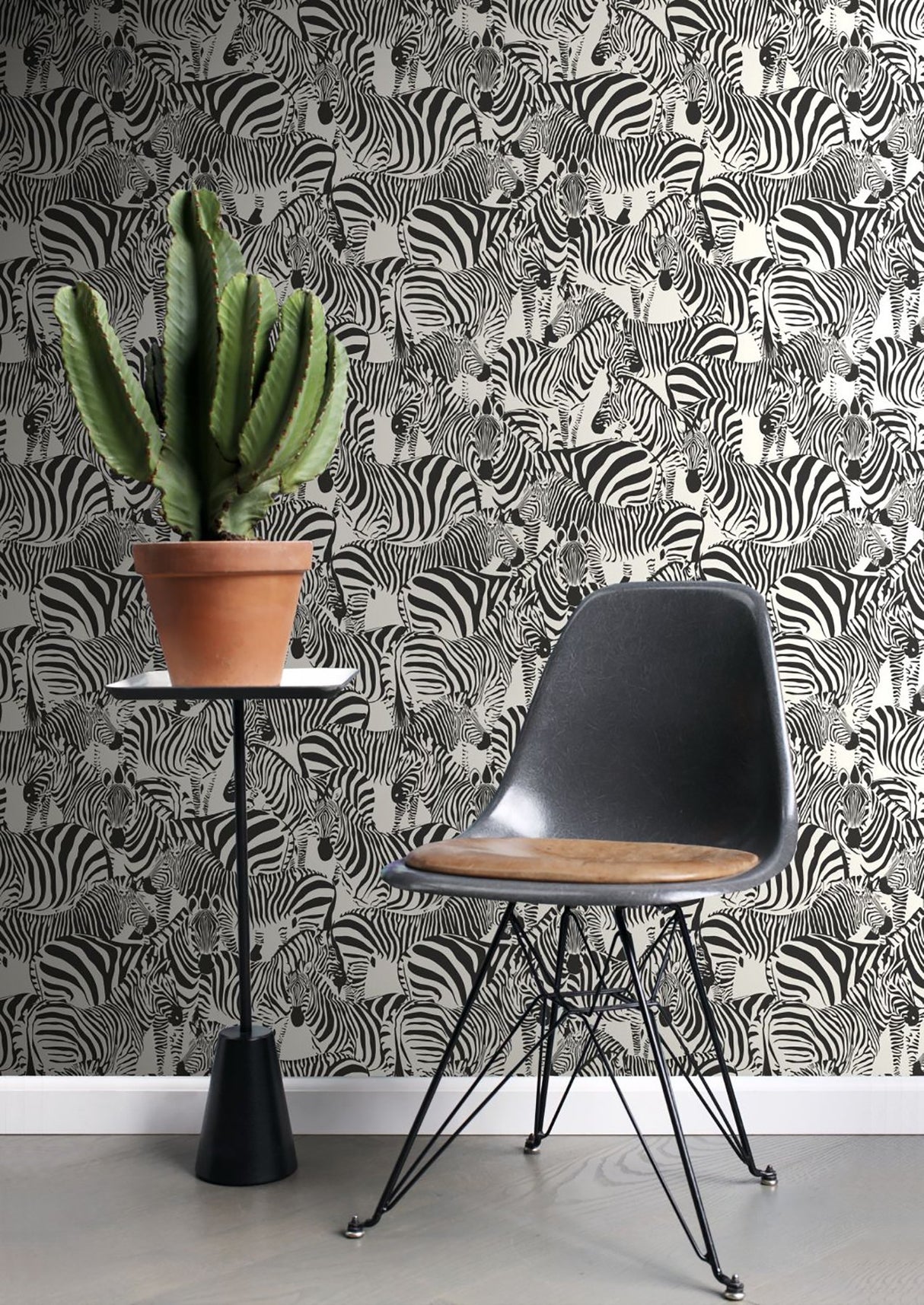Jemima Black Zebra Wallpaper with Glam Animal Print in Non Woven Unpasted - Origin DD347453