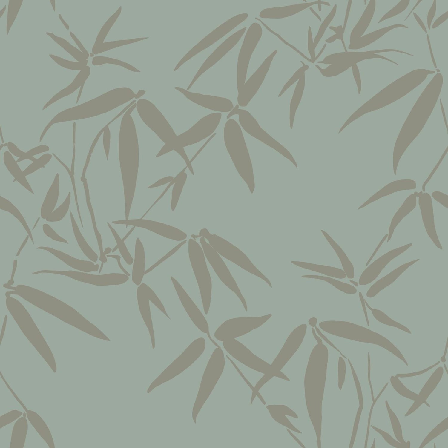 Guadua Green Bamboo Leaves Wallpaper with Metallic Botanical Pattern, Traditional Style - Origin DD347736
