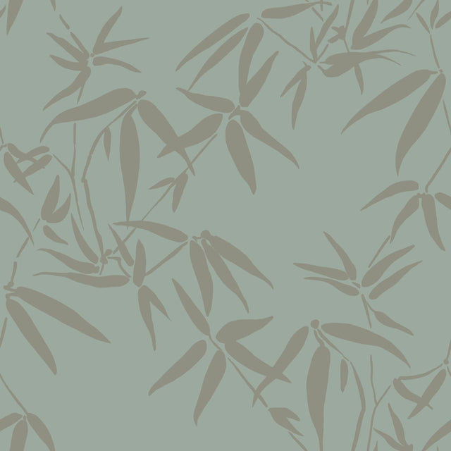 Guadua Green Bamboo Leaves Wallpaper with Metallic Botanical Pattern, Traditional Style - Origin DD347736