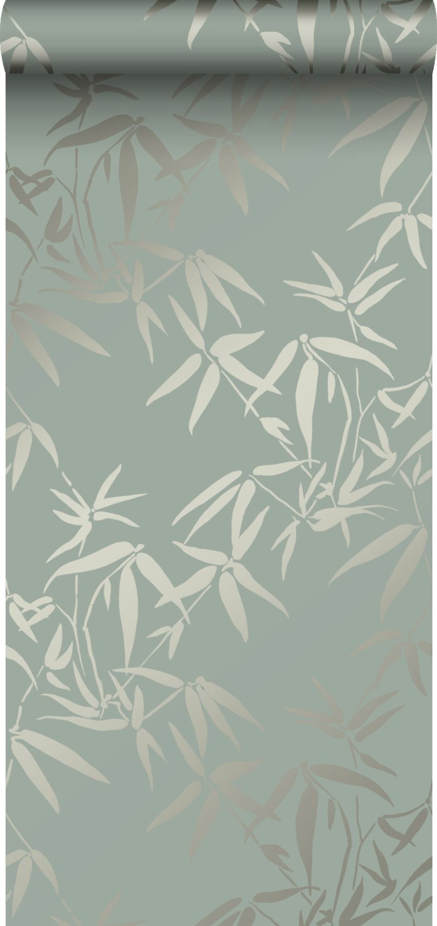 Guadua Green Bamboo Leaves Wallpaper with Metallic Botanical Pattern, Traditional Style - Origin DD347736