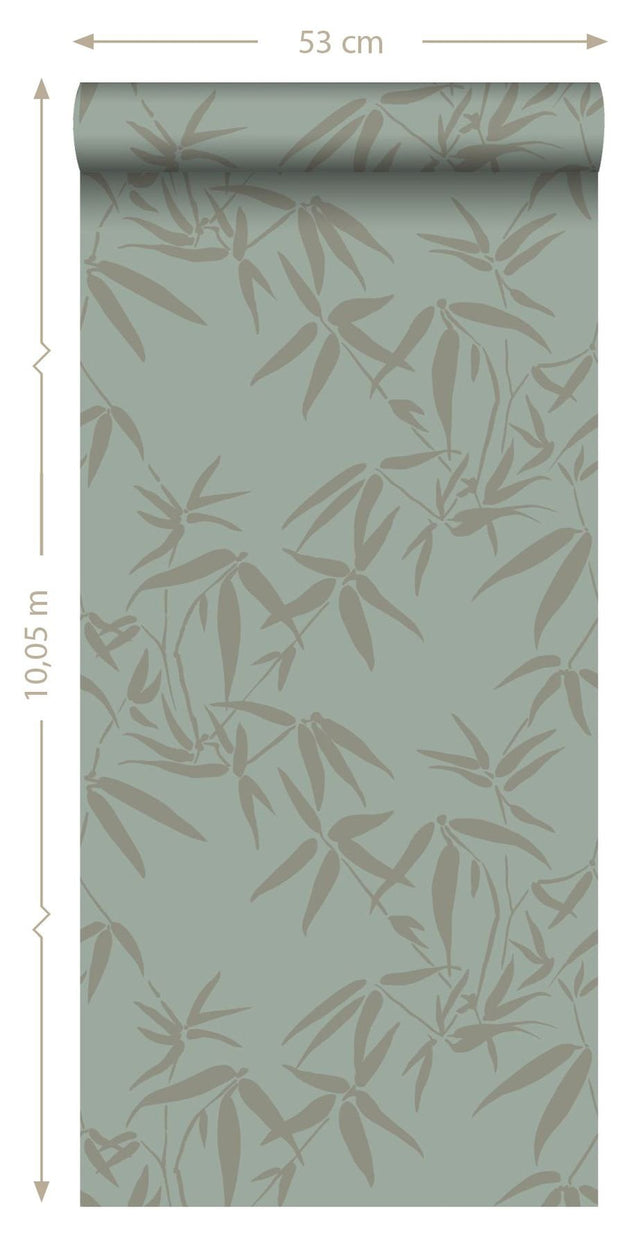 Guadua Green Bamboo Leaves Wallpaper with Metallic Botanical Pattern, Traditional Style - Origin DD347736