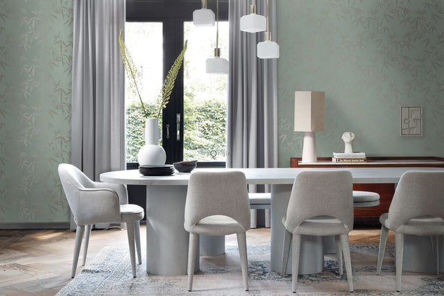 Guadua Green Bamboo Leaves Wallpaper with Metallic Botanical Pattern, Traditional Style - Origin DD347736