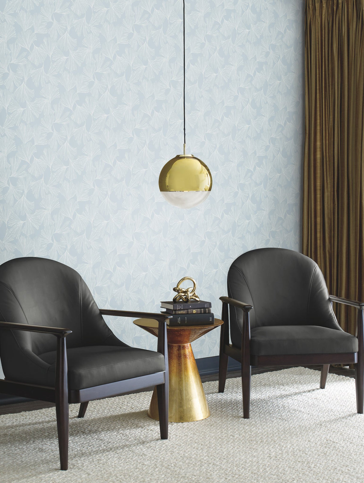 Gingko Toss Blue Botanical Non Woven Wallpaper - York DD3743