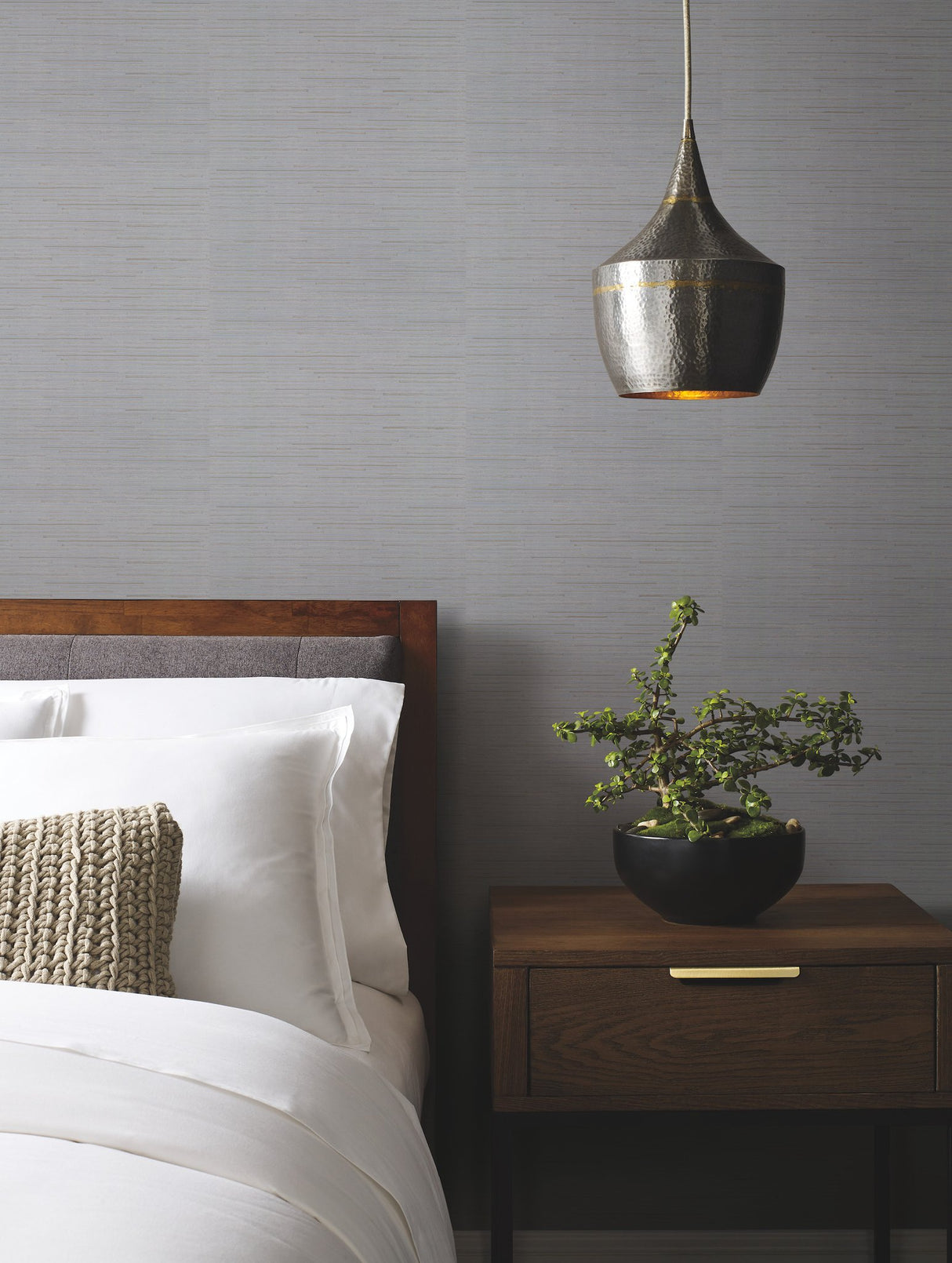 Ribbon Bamboo Blue & Silver Metallic Wallpaper with Horizontal Bamboo Streamers - York DD3834