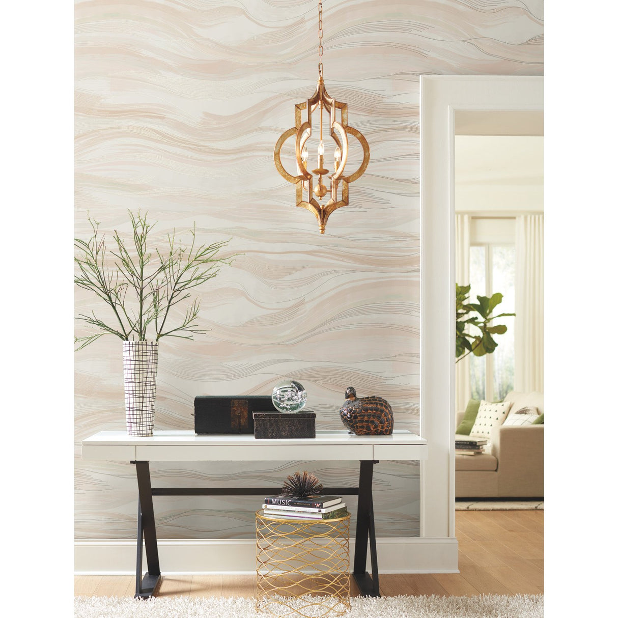 Currents Beige Wall Mural with Shimmering Wave Motif - York DD3843M