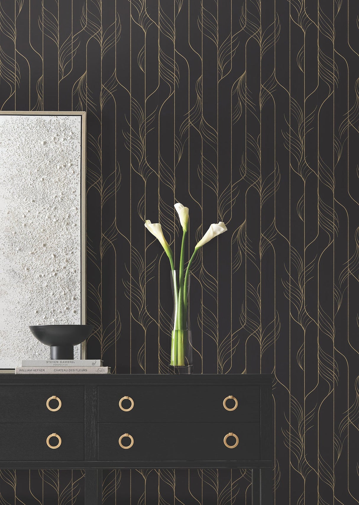 Elemental Thread Black & Gold by Candice Olson Foil on Non Woven Wallpaper- York Designer Series DF3305