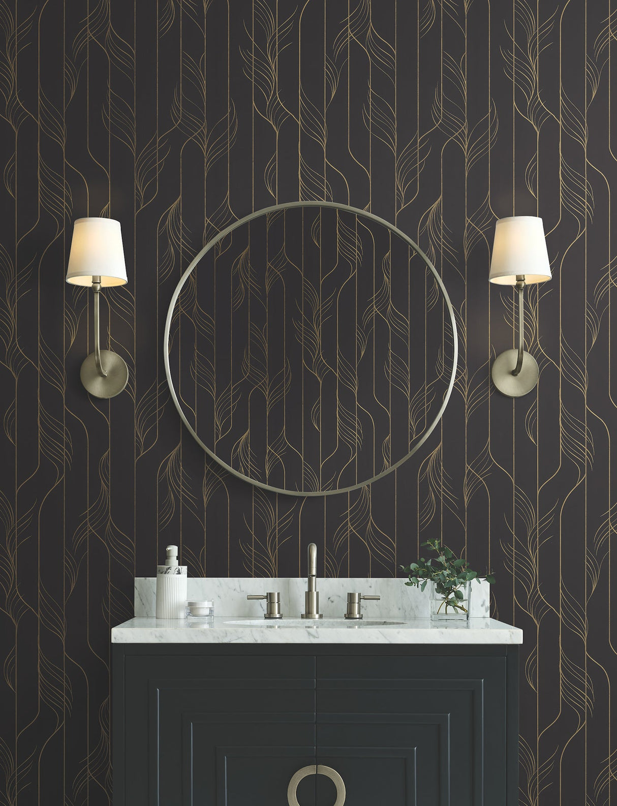 Elemental Thread Black & Gold by Candice Olson Foil on Non Woven Wallpaper- York Designer Series DF3305