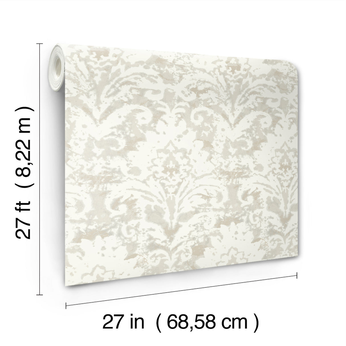 Velvet Crush Damask Cream & Pearl by Candice Olson Metallic Non Woven Unpasted Traditional Damask Wallpaper from Decadence II - DF3334