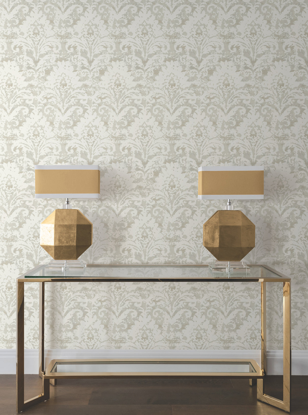 Velvet Crush Damask Cream & Pearl by Candice Olson Metallic Non Woven Unpasted Traditional Damask Wallpaper from Decadence II - DF3334
