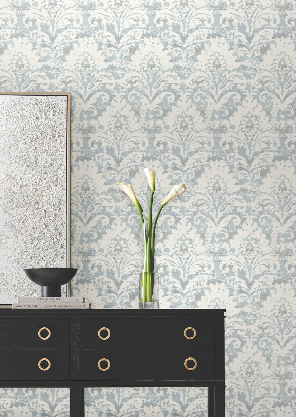 Velvet Crush Damask Blue & Pearl by Candice Olson Traditional Damask Non Woven Wallpaper - DF3335