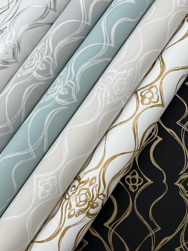 Pirouette White & Gold by Candice Olson Damask Wallpaper – York Designer Series DF3372