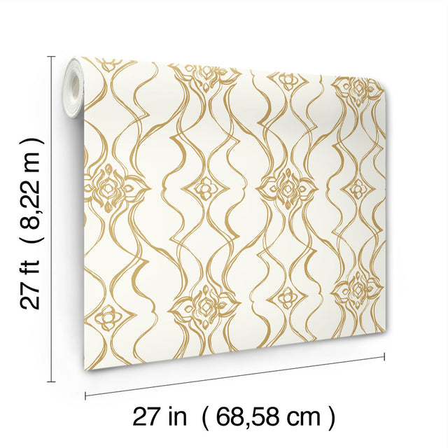 Pirouette White & Gold by Candice Olson Damask Wallpaper – York Designer Series DF3372