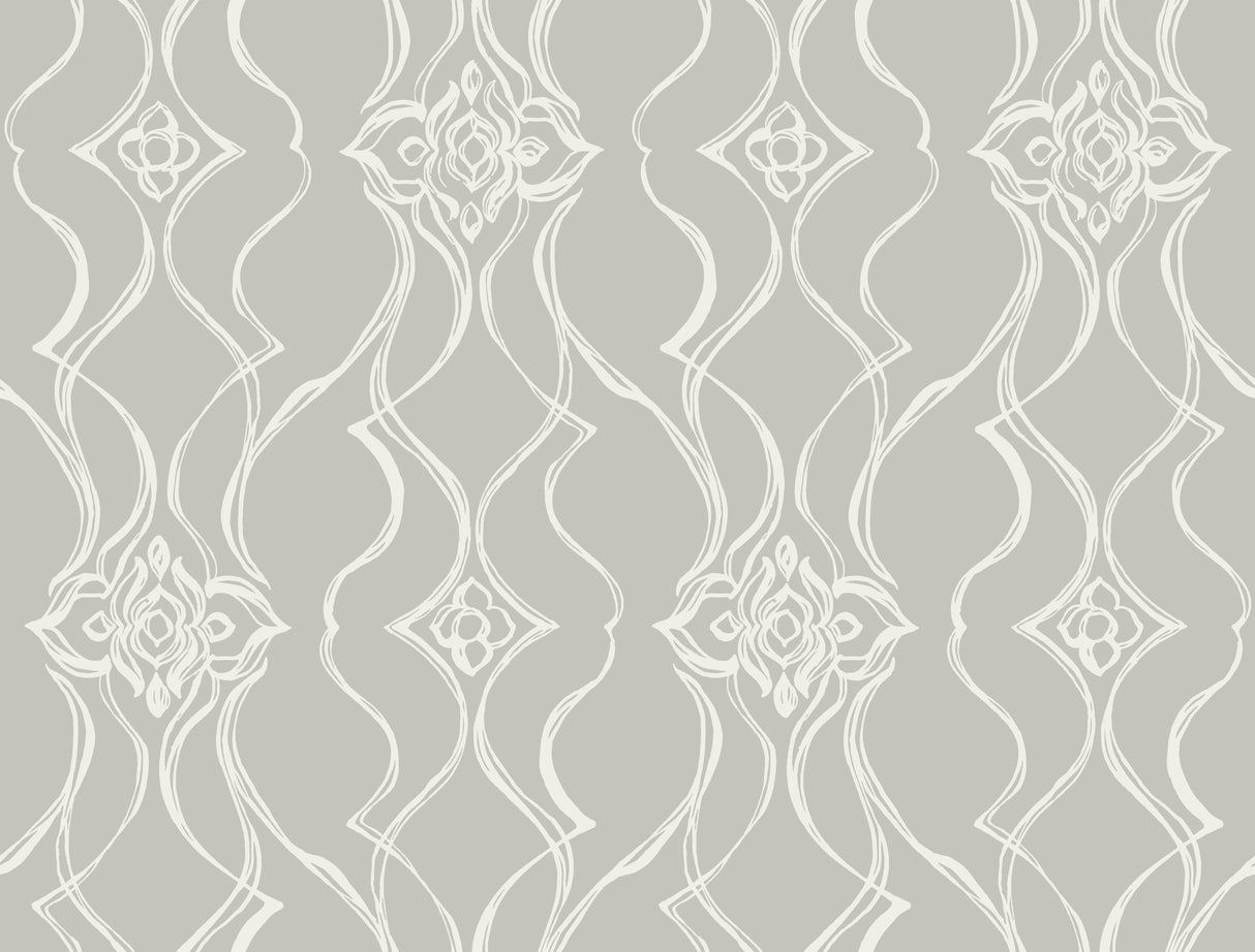 Candice Olson Pirouette Grey sketched damask wallpaper, 27 in x 27 ft roll