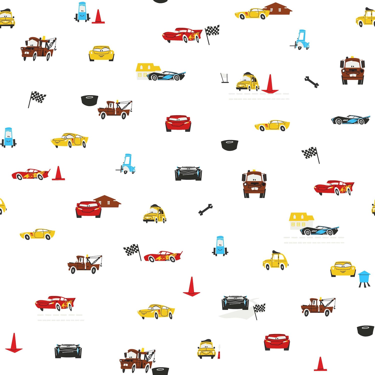 Disney & Pixar Cars Racing Spot White Wallpaper with Racing Motif - York DI0921