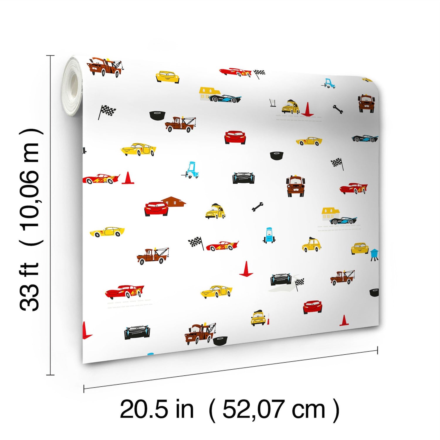 Disney & Pixar Cars Racing Spot White Wallpaper with Racing Motif - York DI0921