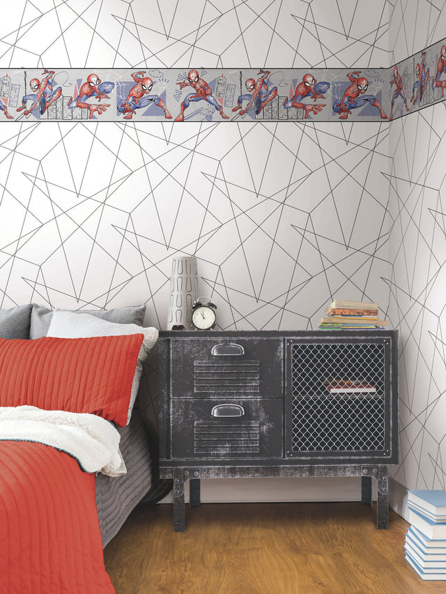 Spider-Man Fracture Black Wallpaper with Abstract Web Line Pattern - York DI0942