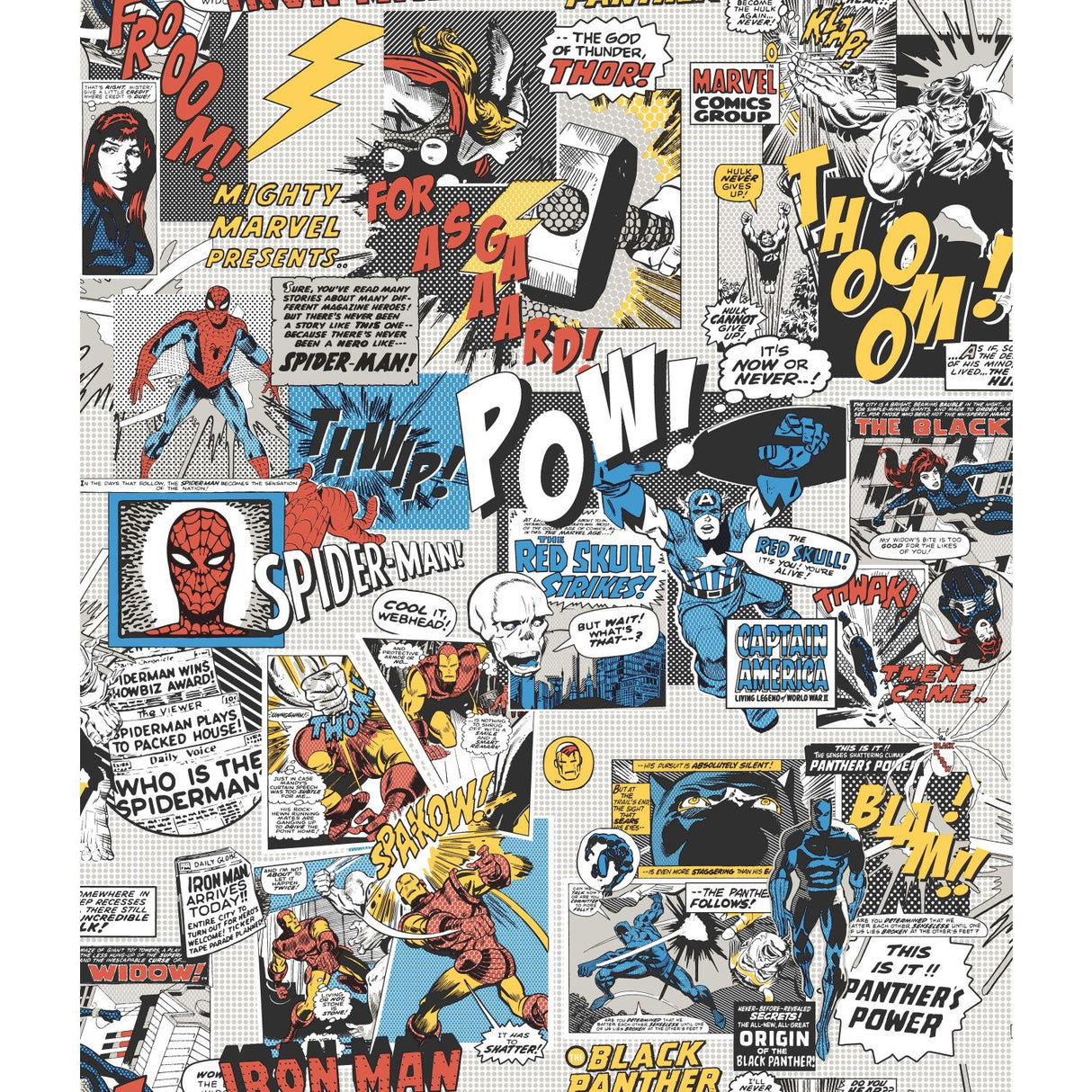 Marvel Comics Pow! Black & Blue Comic Panel Wallpaper - York DI0944