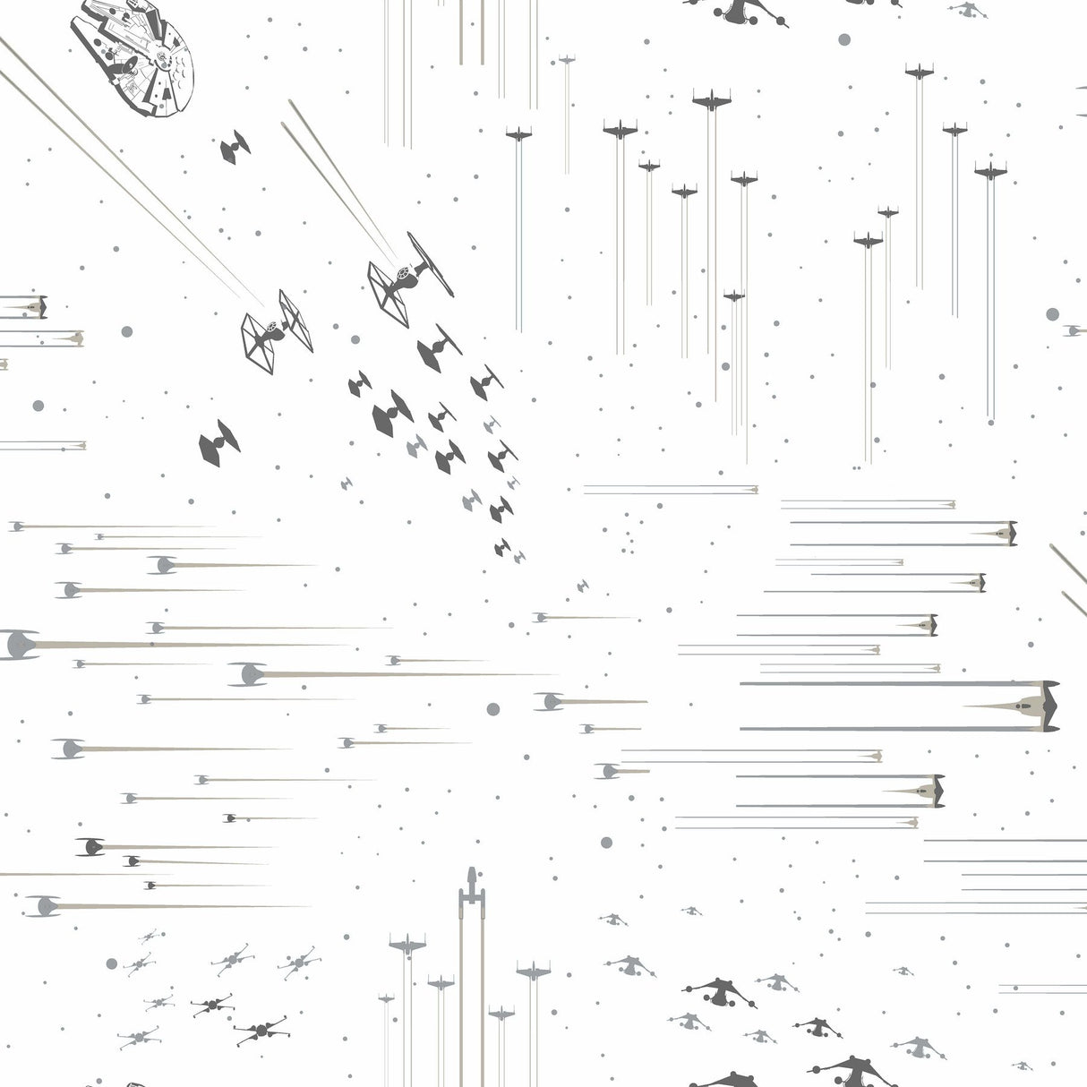 Star Wars: Galactic Battles Black & White Wallpaper with Classic Space Battle Motif - York DI0952