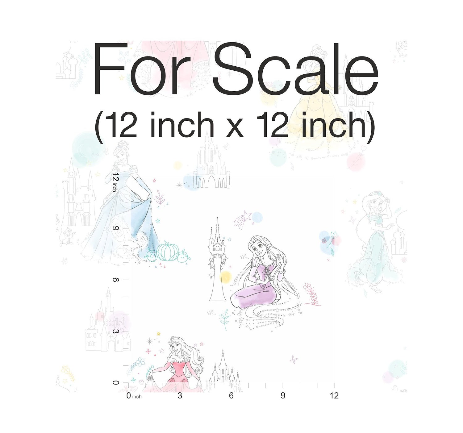 Disney Princess Pretty Elegant White Wallpaper with Kids Princess Sketch Motif - York DI0968