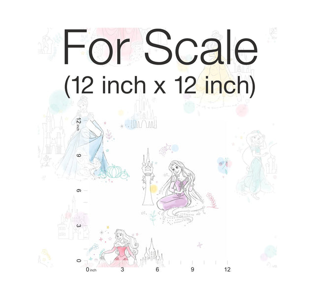 Disney Princess Pretty Elegant White Wallpaper with Kids Princess Sketch Motif - York DI0968