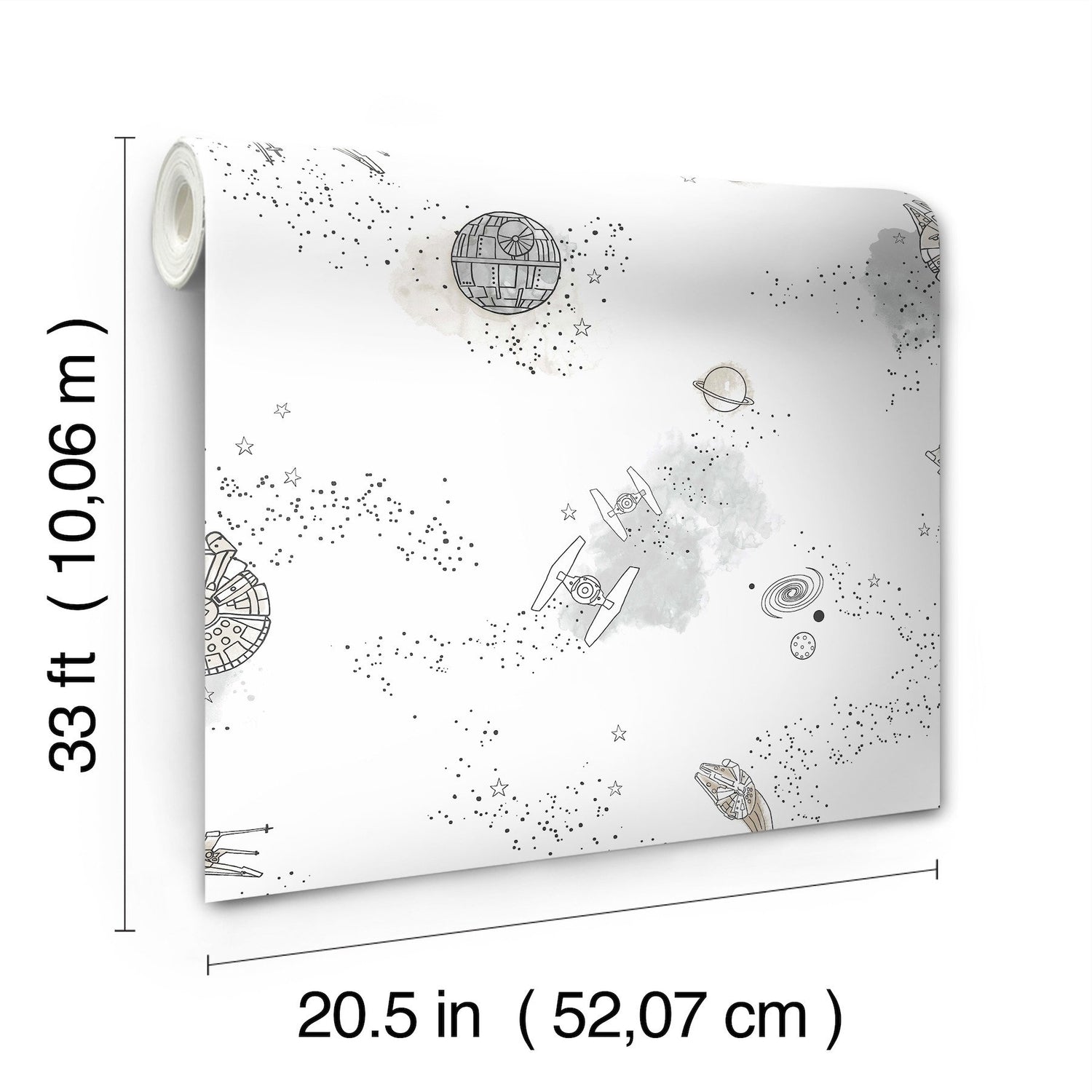 Star Wars: Good Night Galaxy Black & White Wallpaper with Kids Space Sketch Motif - York DI0997