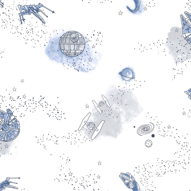 Star Wars: Good Night Galaxy Blue Wallpaper with Space Ships and Planets - York DI0998