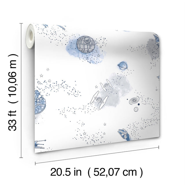 Star Wars: Good Night Galaxy Blue Wallpaper with Space Ships and Planets - York DI0998