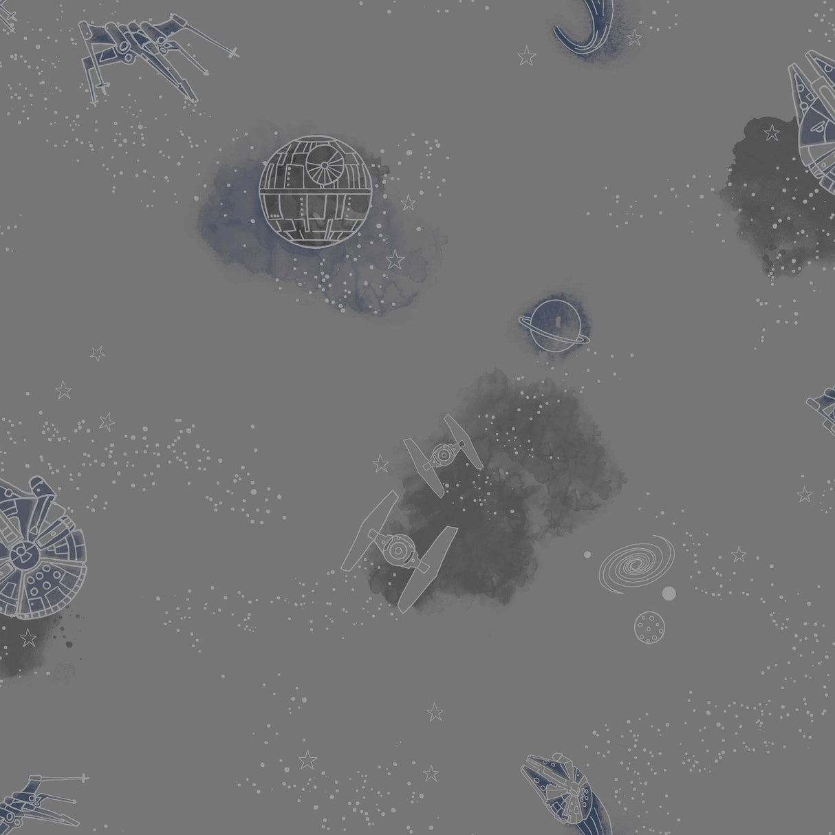 Star Wars: Good Night Galaxy Black Wallpaper with Space Ships Motif - York DI0999