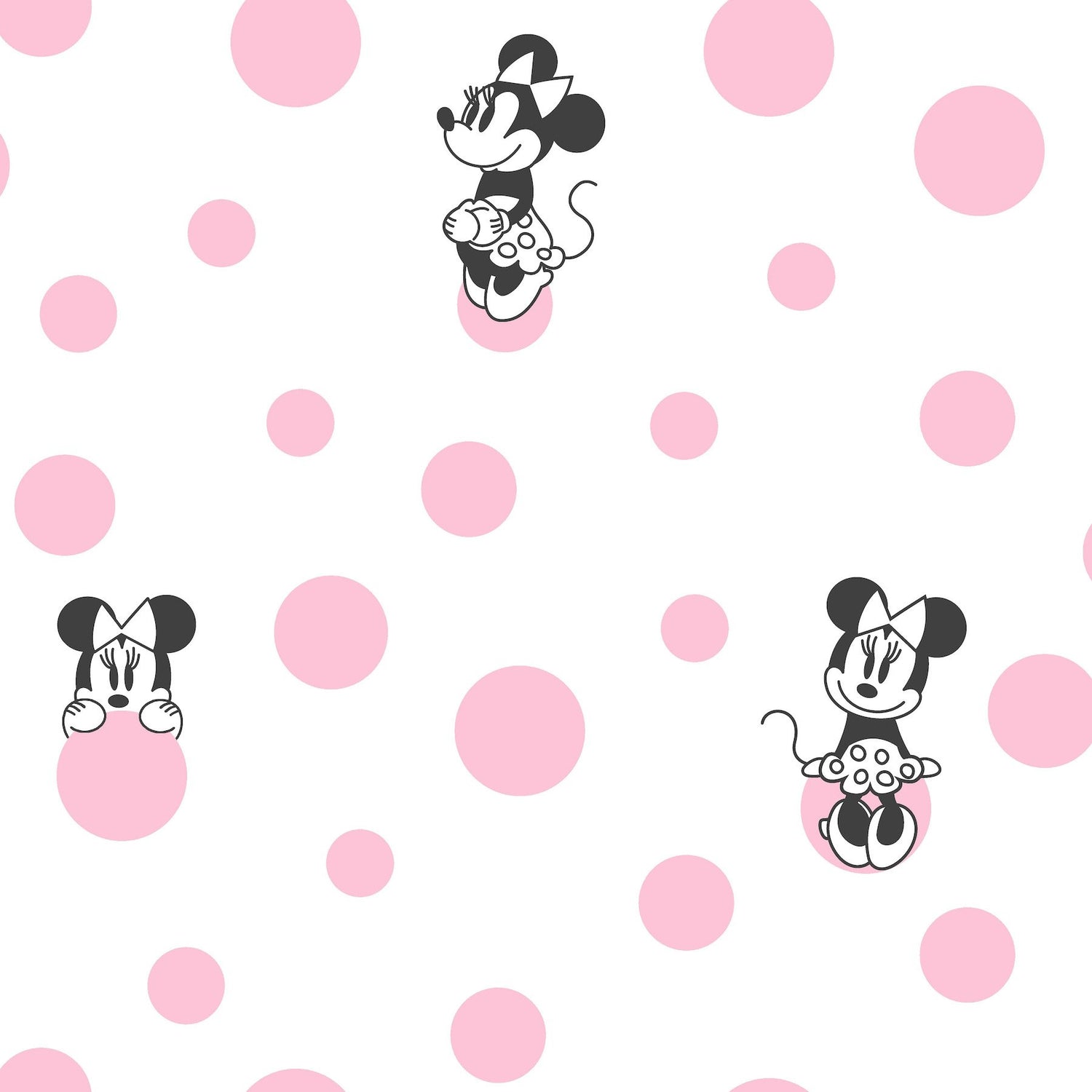 Minnie Dots Pink Wallpaper with Polka Dot Disney Character Motif - York DI1027