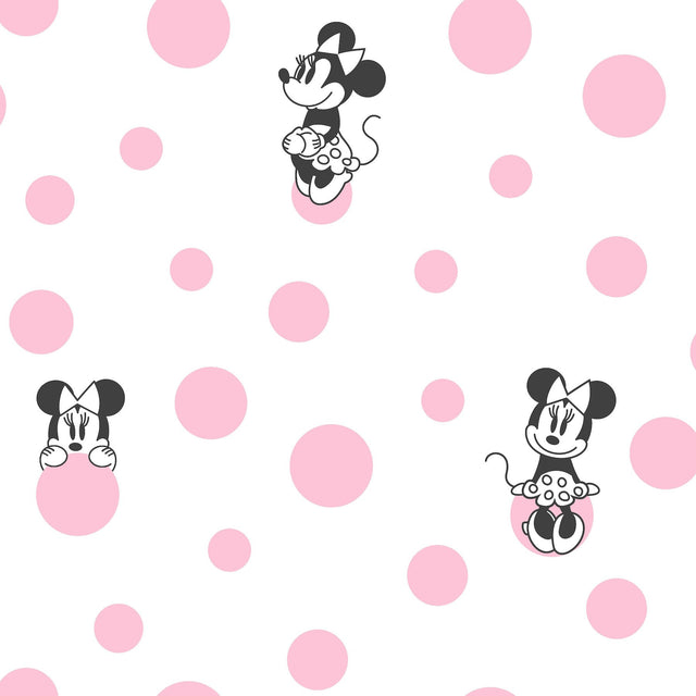 Minnie Dots Pink Wallpaper with Polka Dot Disney Character Motif - York DI1027