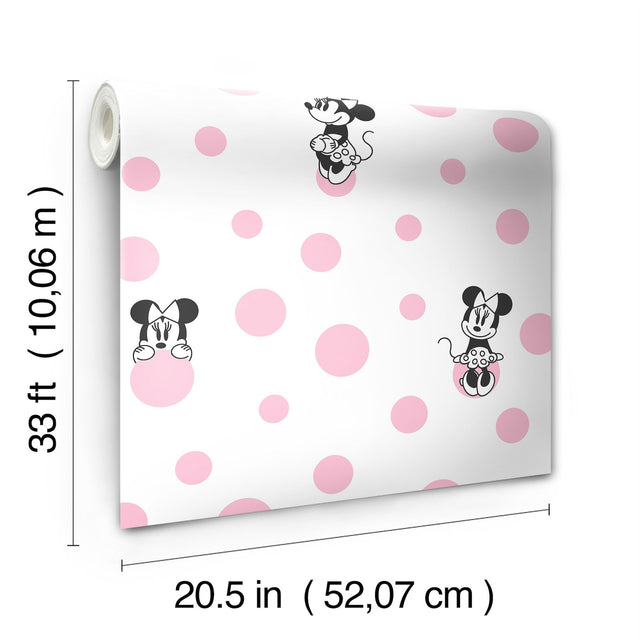 Minnie Dots Pink Wallpaper with Polka Dot Disney Character Motif - York DI1027