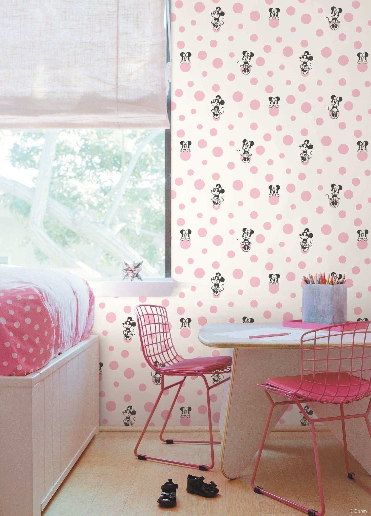 Minnie Dots Pink Wallpaper with Polka Dot Disney Character Motif - York DI1027