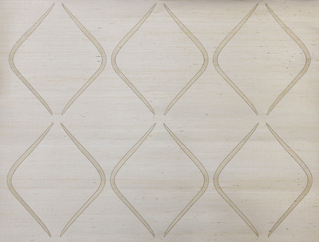 Marquise White Grasscloth Wallpaper with Embroidered Diamond Motif - York DL2902