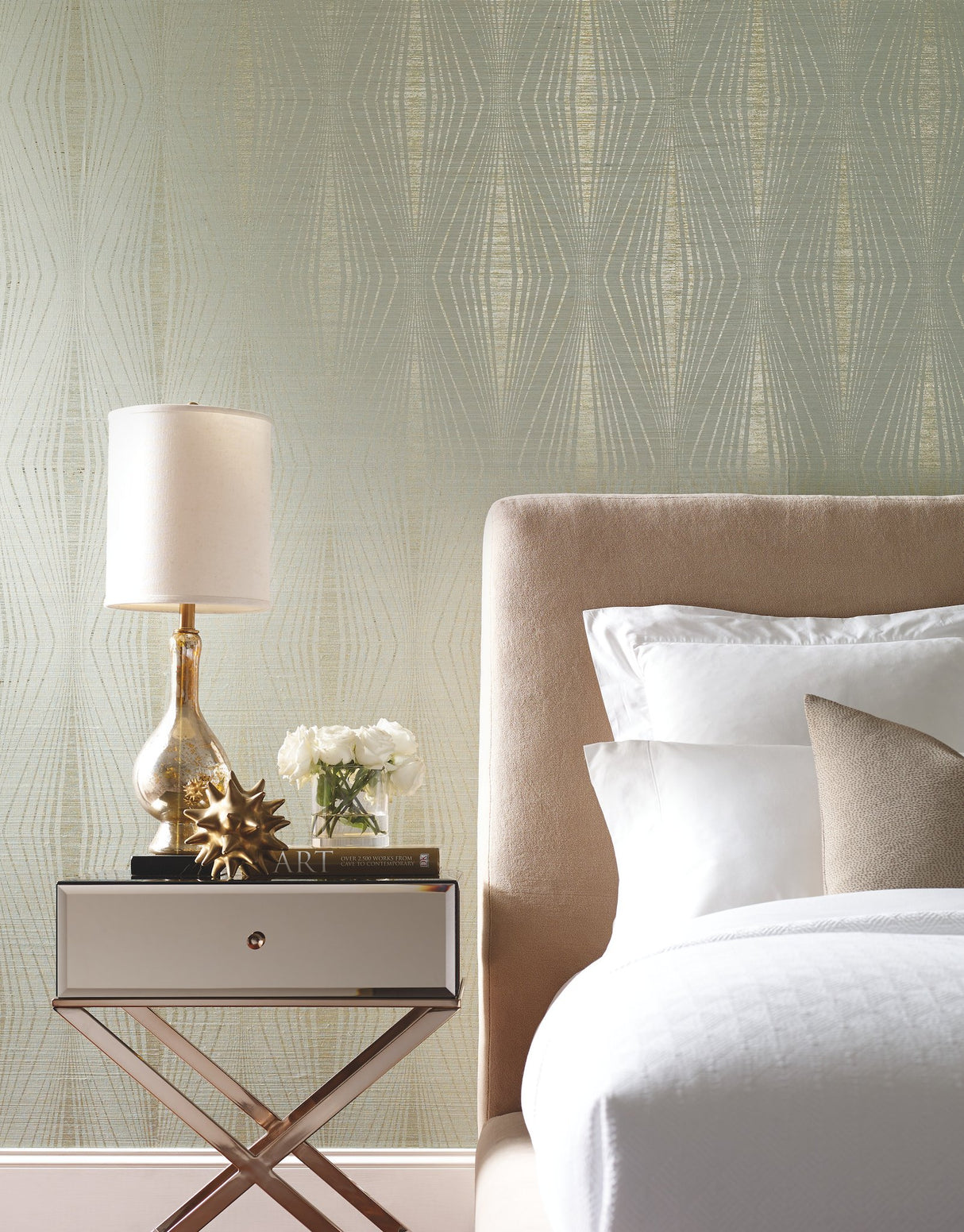 Radiant Gold Grasscloth Geometric Wallpaper with Modern Art Deco Motif - York DL2933