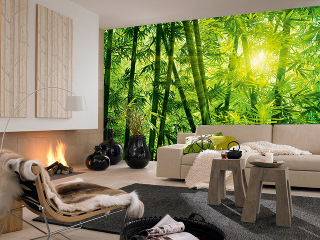 Bamboo Forest Greens Wall Mural with Scenic Nature Pattern - Wizard & Genius WG123