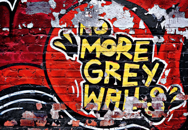 No More Grey Walls Graffiti Red Wall Mural with Modern Graphic Faux Effect - Wizard & Genius WG126
